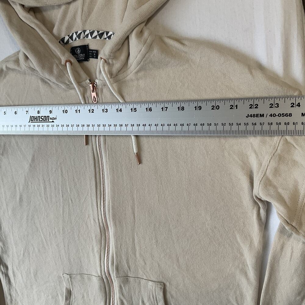 Volcom Women Hoodie Jacket M Beige Lounge Logo Zipper Drawstring Long Sleeve - Picture 4 of 9
